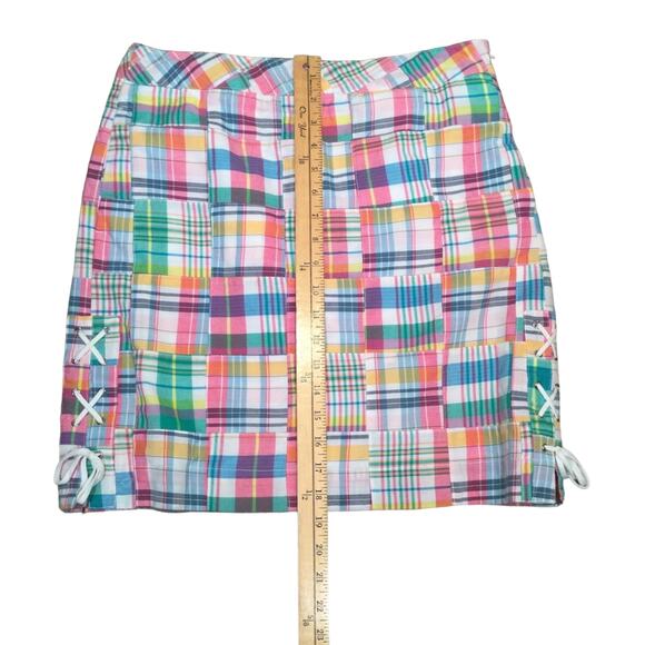 Talbots Madras Patchwork Plaid Side Zipper Lined Tie Accent Skirt 6 petite - Picture 10 of 10